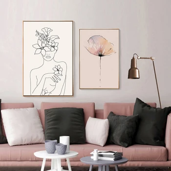 Abstrakt Ružová Wall Art Print Ženskú Tvár Line Maľovanie Boho Plagát, Obraz, Nordic Plagáty A Vytlačí Obývacia Izba Domáce Dekorácie Obrázok 2