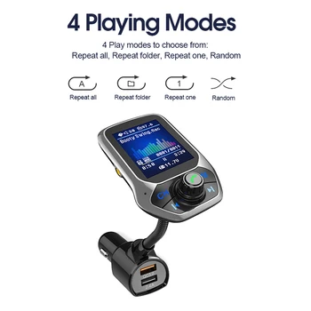 USB Rýchle Nabíjanie T43 Bluetooth 5.0 FM Vysielač, MP3 Prehrávač Hudby 1.8 palcový TFT Farebný Displej, Bluetooth Handsfree Súprava do Auta