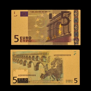 24k Zlato, Bankovky Euro 5, Zlatá Fólia Bankoviek Tabuľka Dekor/Ornament Obrázok 2