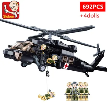 692PCS Vojenské UH-60L Black Lekárske Záchranný Vrtuľník Model Tehly Air Force Zbraň Stavebné Bloky, Vzdelávacie Hračky pre Deti,