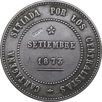 1873 Španielsko 5 Pesetas kópie mincí Obrázok 2