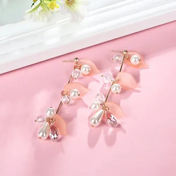 Rinhoo Nové Crystal Pearl Náušnice Jednoduchý Kvet-Studded Geometrické Dlhý Strapec Svadobné Náušnice Ženy Darček Šperky Veľkoobchod Obrázok 2