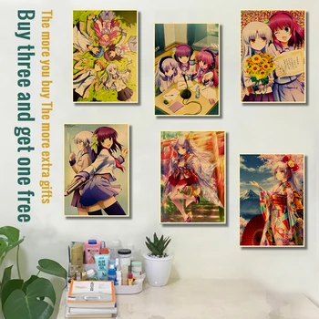 Angel Beats Plagát Anime Nástenné Plagáty Dekor Pre Domáce Izba Stenu Pictur Kraft Papier A Retro Vytlačí Umenie Bar Darček 4K HD Obrázok 2