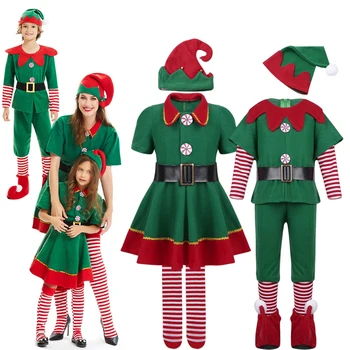 Christmas Elf Rodiny Kostým Hranie Rolí Oblečenie Zelená Santa Claus Strán Výkon Nóbl Oblečenie pre Mužov, Ženy, Dievčatá, Chlapcov