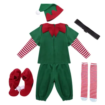Christmas Elf Rodiny Kostým Hranie Rolí Oblečenie Zelená Santa Claus Strán Výkon Nóbl Oblečenie pre Mužov, Ženy, Dievčatá, Chlapcov Obrázok 2